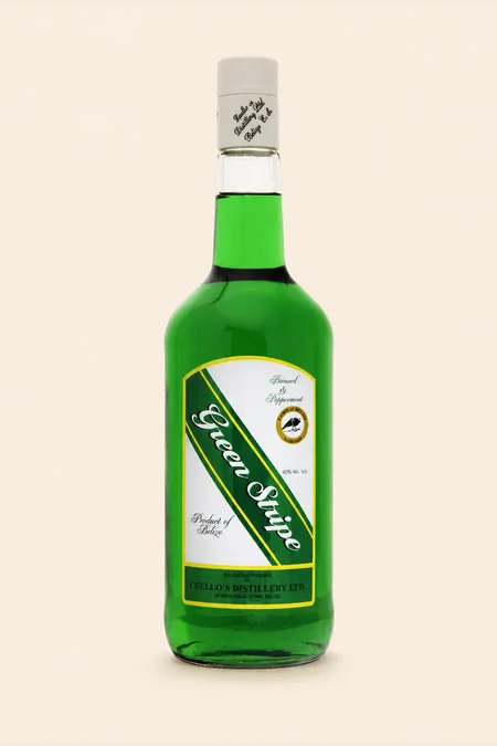 Green Stripe bottle with diagonal green and white label